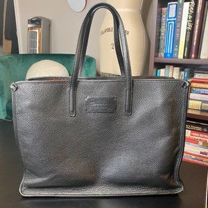 Santoni Black Pebbled Leather Work Bag Purse Tote Women's Structured